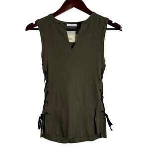 NWT Planet Funk Y2K 2000s Olive Green Knit Tank with Lace Up Sides